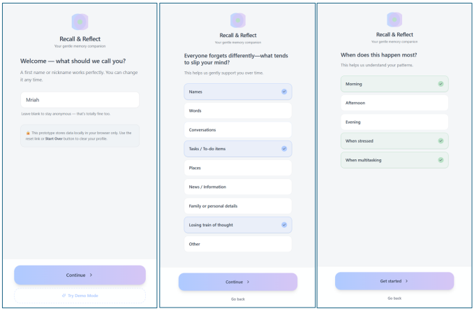 Recall and Reflect Your Space and weekly insights screens