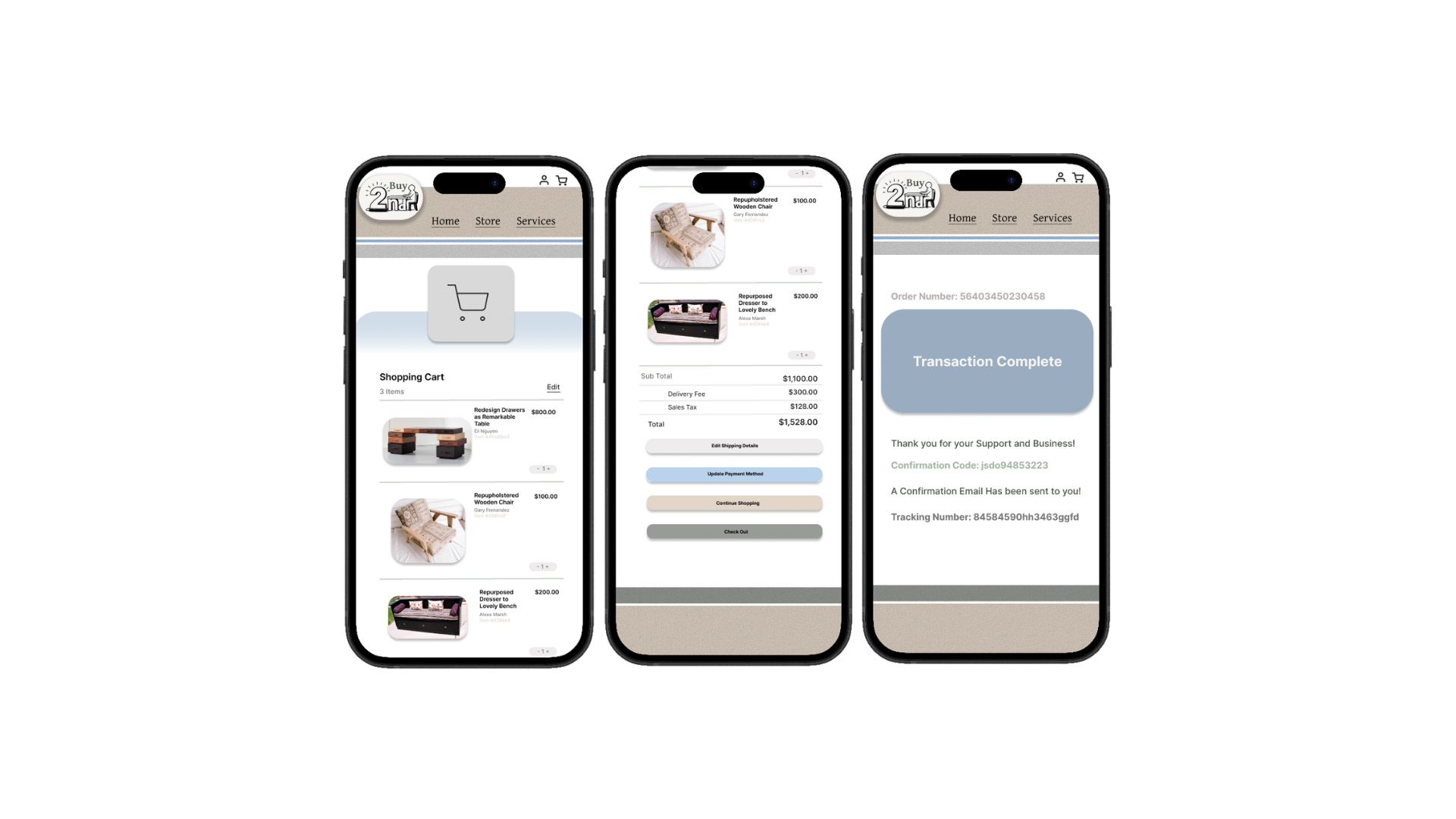 iPhone mockup showing furniture flipping app information architecture