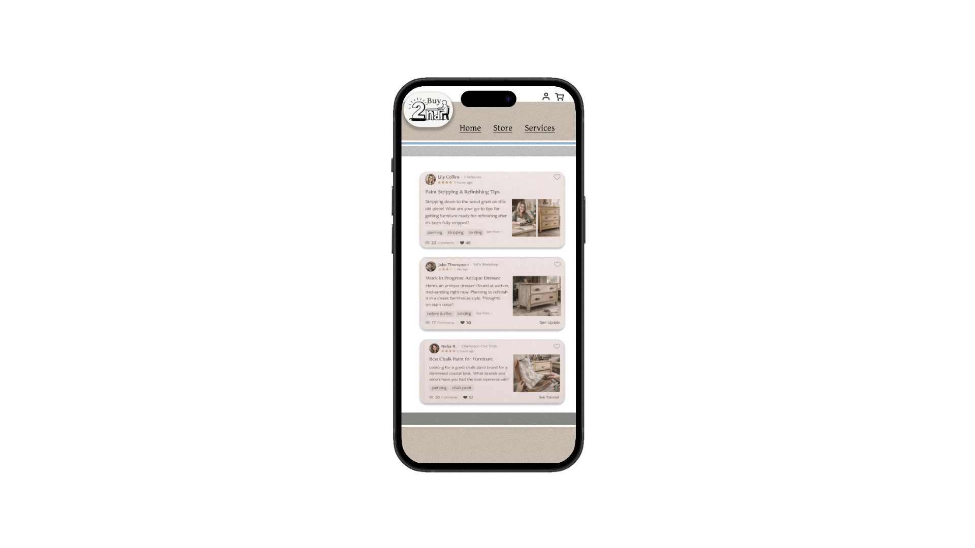 iPhone mockup showing furniture flipping app wireframes