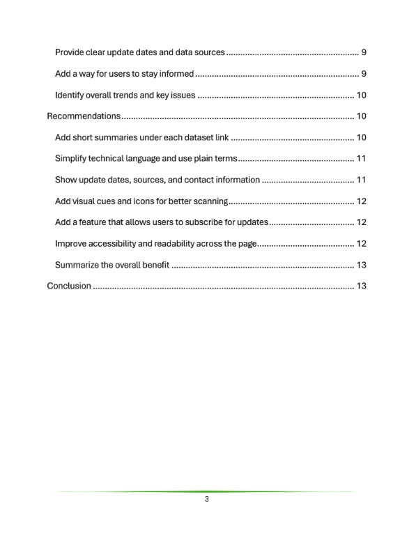 Appendix section of the UX recommendation report