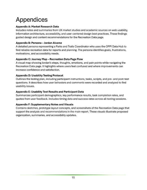 Final UX recommendation report pages