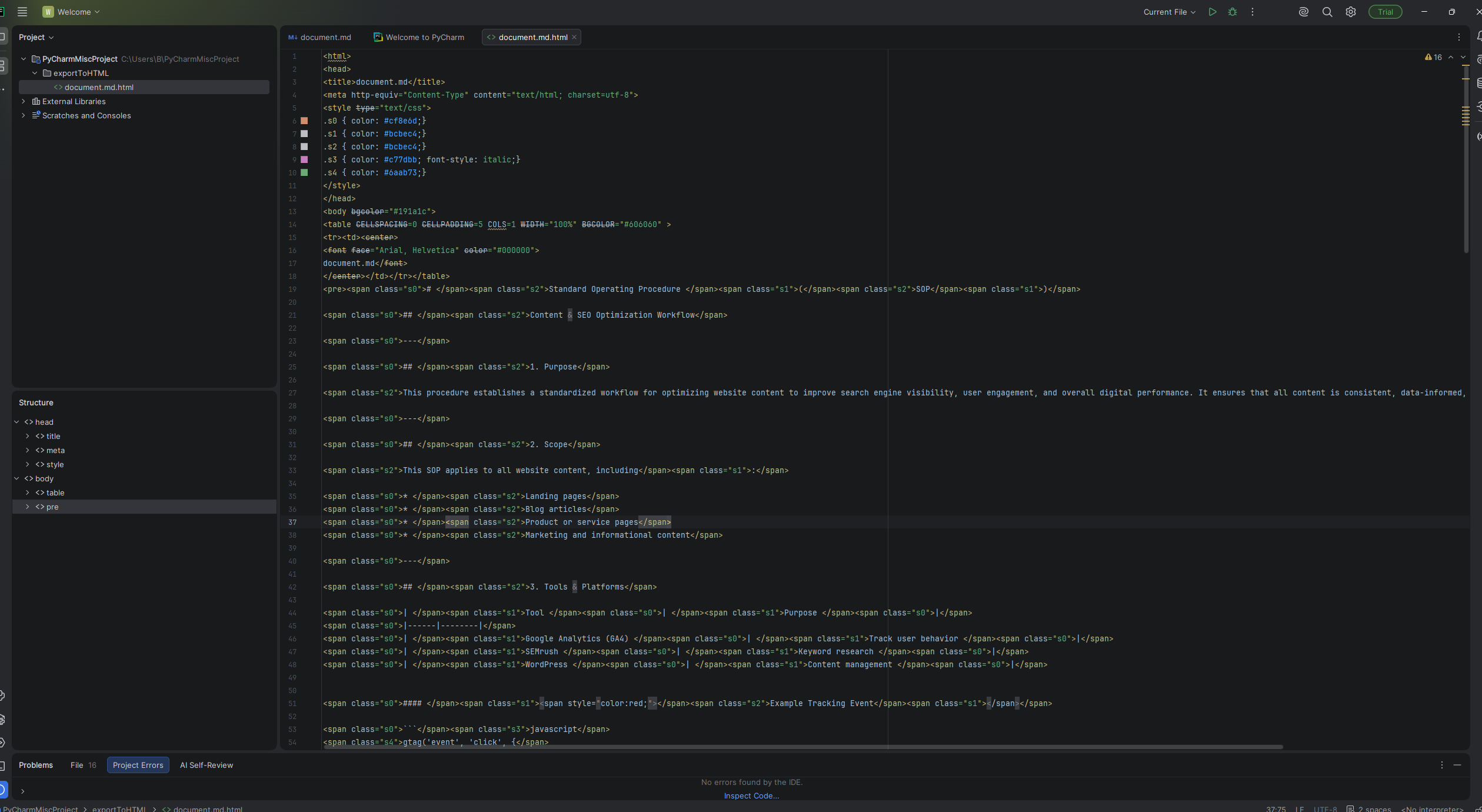Exported SOP PDF documentation example