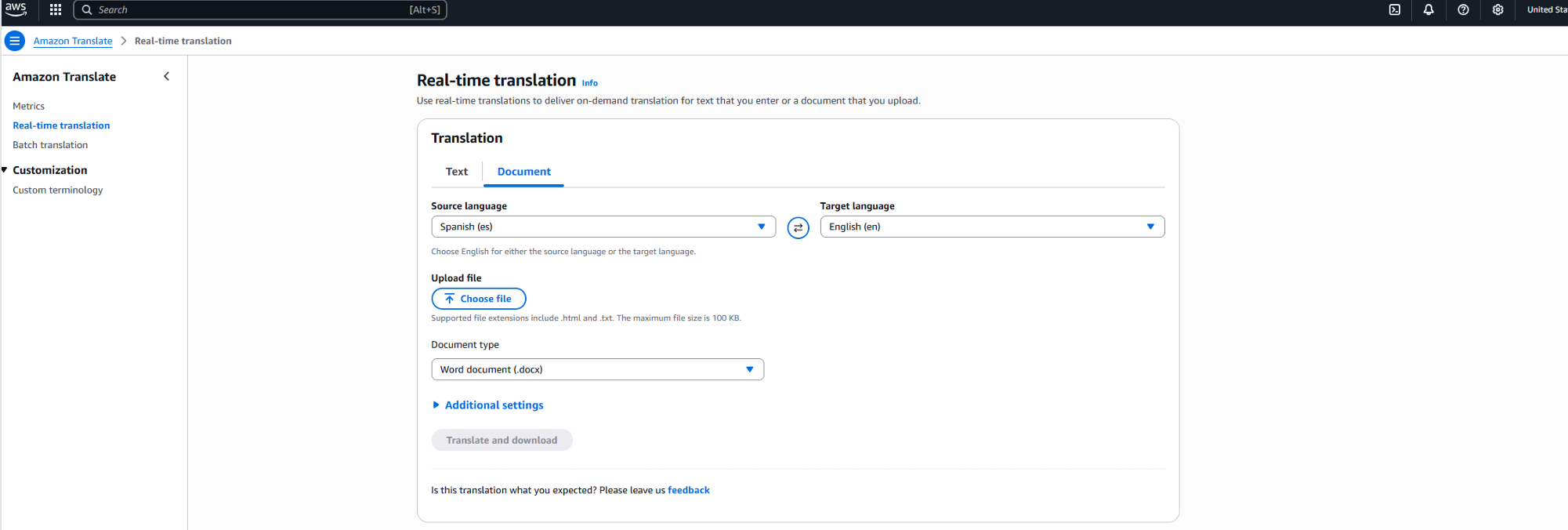 Digital interface showing translation document workflow