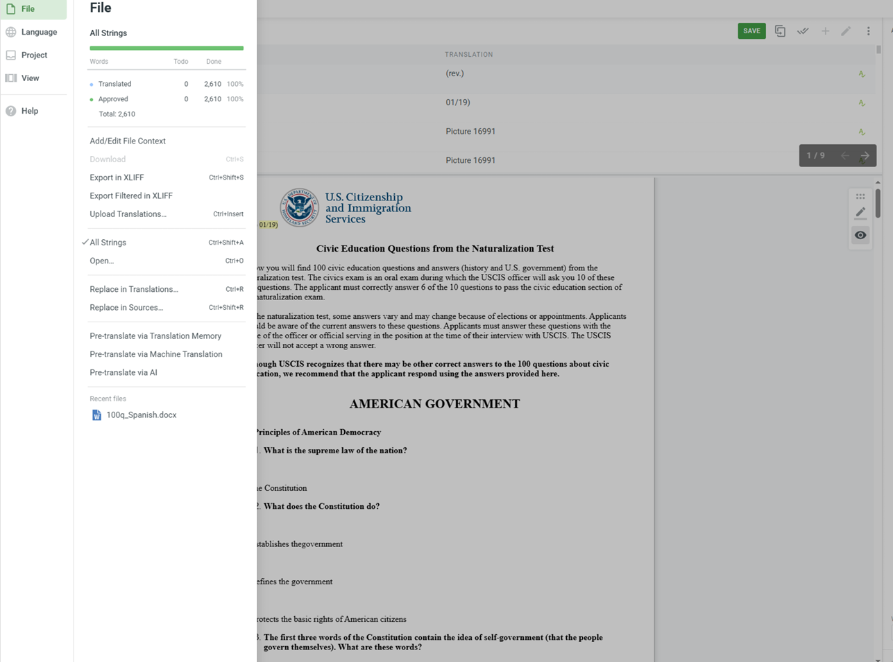 Translation document review and post-editing workflow