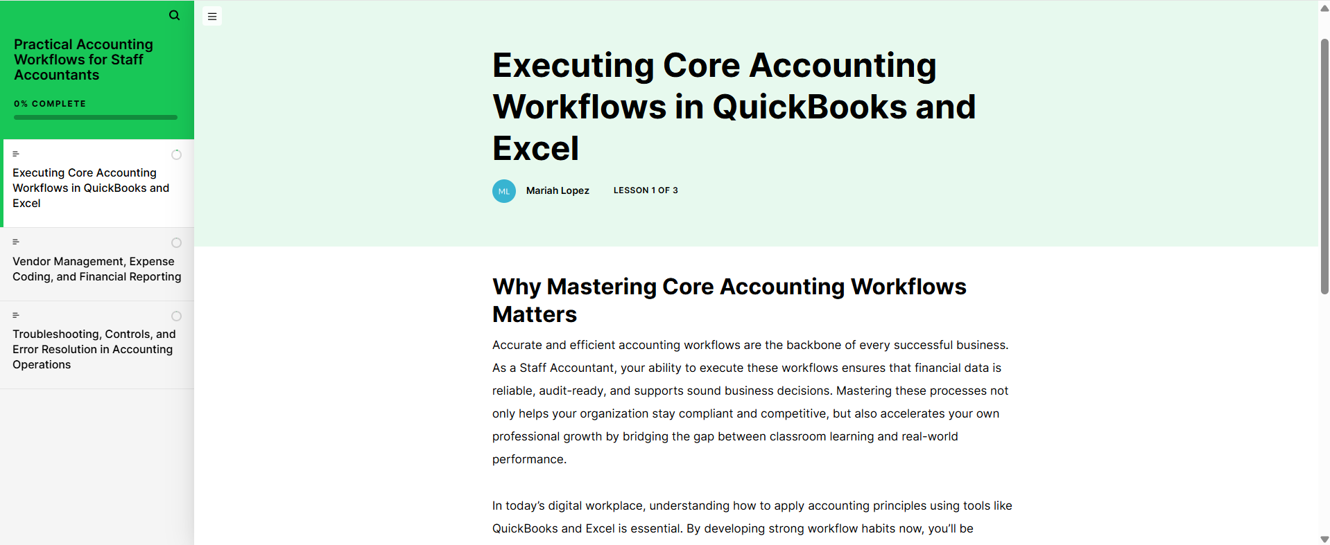 QuickBooks training problem and instructional design goals