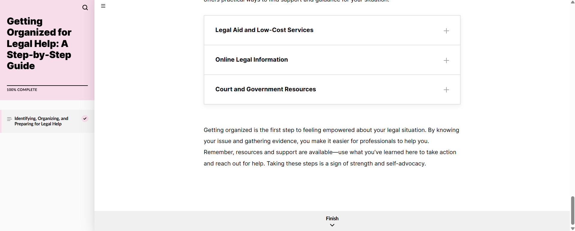 Legal consultation preparation problem and learning goals