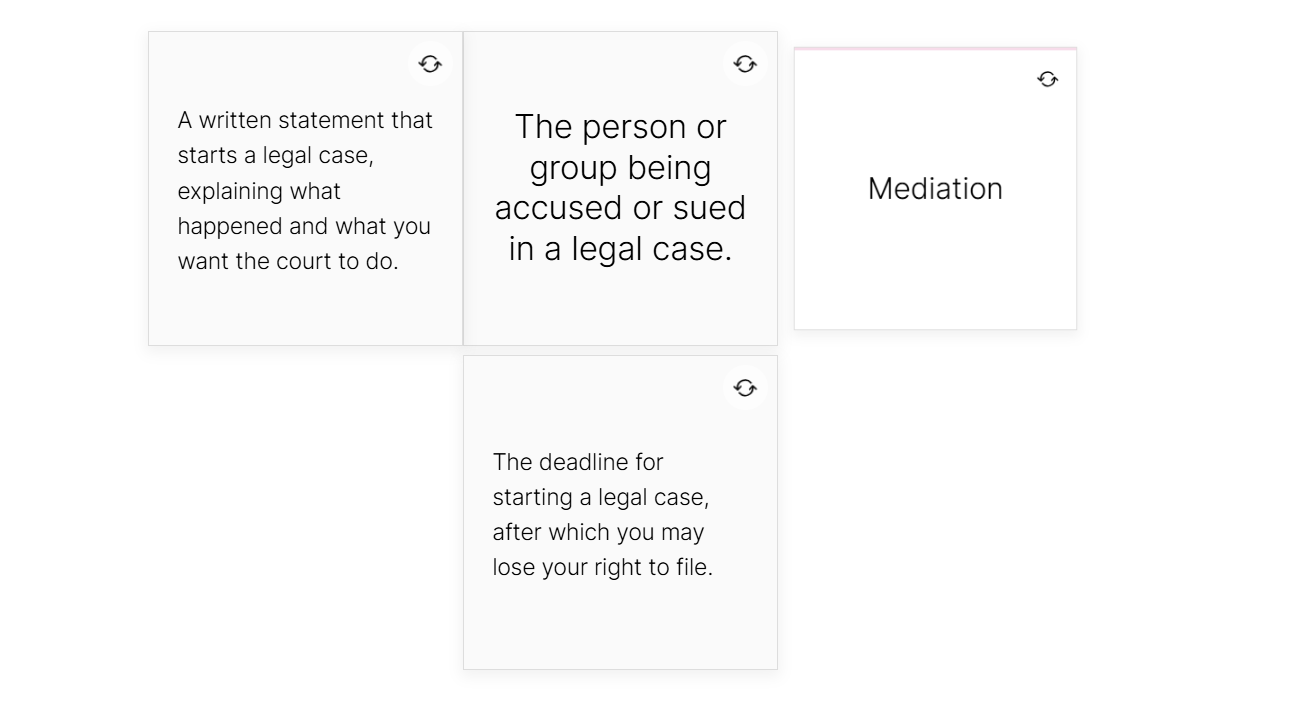 Legal preparation module storyboard and checklist activity structure